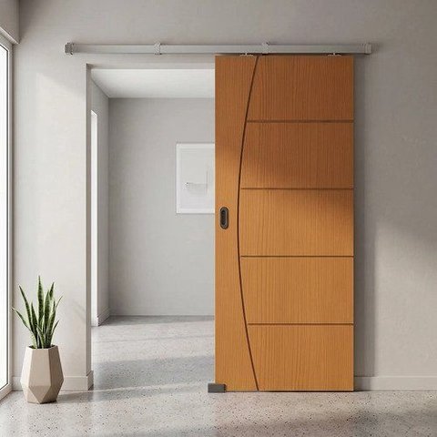 Porta Ipê Champanhe Friso 9 90x210cm + Kit Correr Alumínio