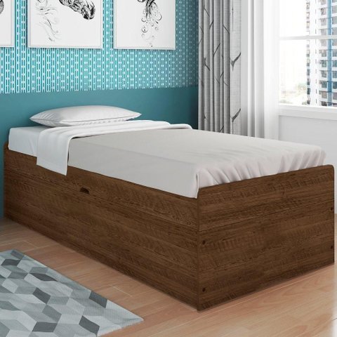 Cama Baú Solteiro Cinthya Malbec Estrutura MDF Marrom 94cm Framar