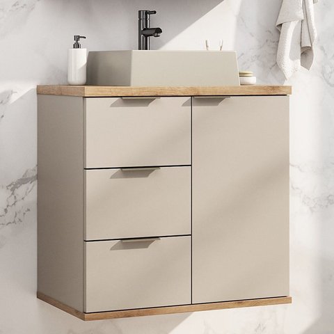 Gabinete de Banheiro 56,7cm x 62cm Aqua Bege/Panna/Carvalho