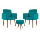Ver imagem 1 de Kit 2 Poltronas Decorativa Sala Nina com Puff Balaqui Decor Azul Turquesa