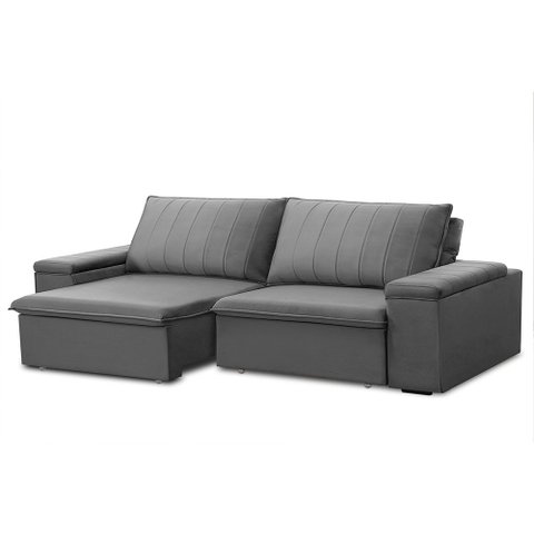 Sofá Retrátil e Reclinável 3 Lugares 225cm Kent Porta Copos no Braço Veludo Cinza G22 - Gran Belo
