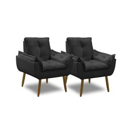 Kit 2 Poltronas para Sala Decorativa Opala Pés Madeira Suede Preto Império Decor - 1