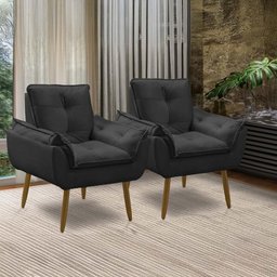 Kit 2 Poltronas para Sala Decorativa Opala Pés Madeira Suede Preto Império Decor - 9