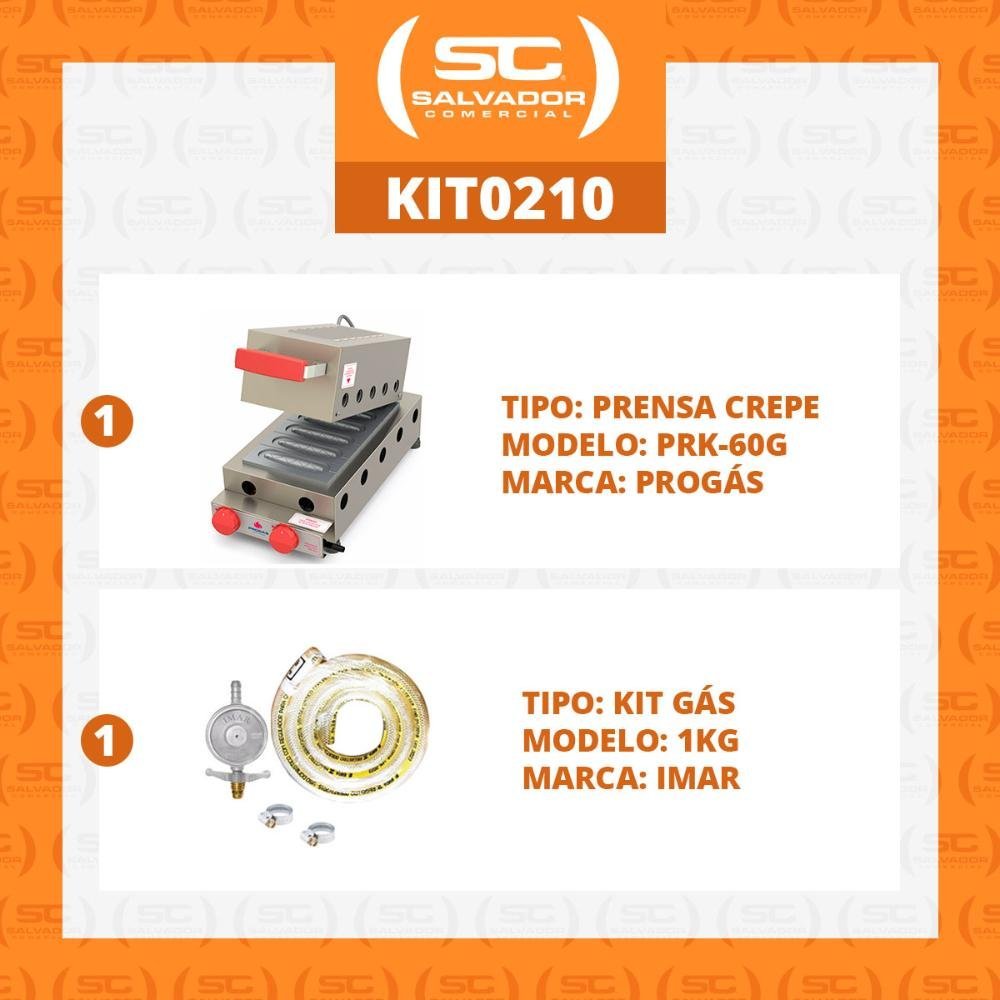 KIT - Prensa a Gás Crepes Suiço 6 Cavidades PRK-60G + Kit Gás - Progás - 2