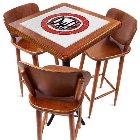 Cj Mesa Madeira Azulejo 60x60cm - Bistrô Fixa 98cm + 3 Banquetas 73 - Natural - Duff