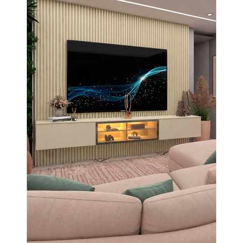 Conjunto Painel Home Modulo Suspenso de Parede TV 85 P Nanda Cor:Off White