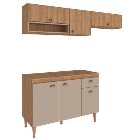 Cozinha Modulada Marti 3 Peças 200cm com Tampo Marrom/Fendi