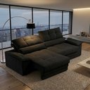 Ver imagem 1 de Sofá com Chaise Bariloche 4 Lugares Retrátil e Reclinável 240cm Preto Cia Lar