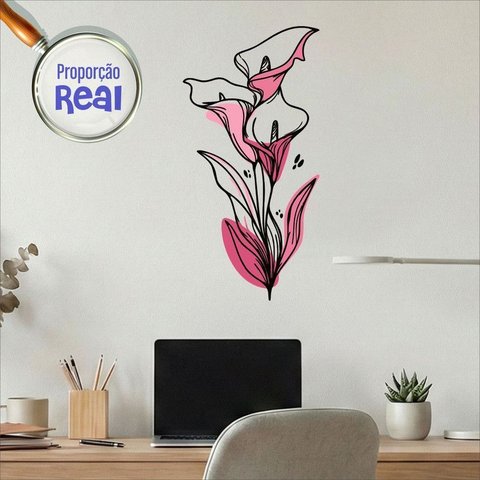 Adesivo Floral Boho Rosa Estilo Nórdico 30x60 Minimalista Mod.04