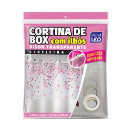Cortina para Box Plast Leo Vinil com Ilhós e Visor Retangular 1,35x2,00m Cerejeira - 2