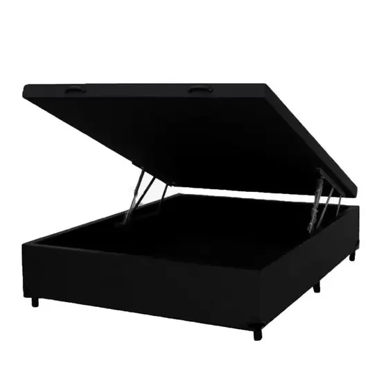 Cama Box Baú Viúvão Blindado Suede Preto Com 128Cm de Largura - 2