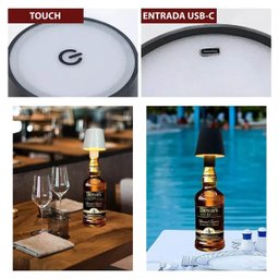 Luminaria Abajur de Garrafa Recarregavel Decoraçao Mesa Escrivaninha 3 Tons Ajustaveis Sala Quarto C - 2