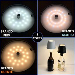 Luminaria Abajur de Garrafa Recarregavel Decoraçao Mesa Escrivaninha 3 Tons Ajustaveis Sala Quarto C - 7