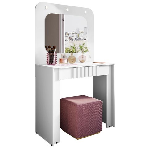 Penteadeira Camarim 90cm com Espelho Lilian Branco B02 - Mpozenato