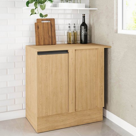 Balcão de Canto Reto 90cm com Tampo Nara CabeCasa MadeiraOriginals Marrom/Avena