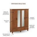 Ver imagem 5 de Guarda-Roupa 4 Portas 2 Gavetas com Espelho 100% Madeira Maciça Bronze Marrom/Castanho