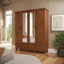 Ver imagem 1 de Guarda-Roupa 4 Portas 2 Gavetas com Espelho 100% Madeira Maciça Bronze Marrom/Castanho