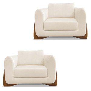 Kit 2 Poltronas Para Sala de Estar Lottus Linho Natural Pés Castanho - Pallazio