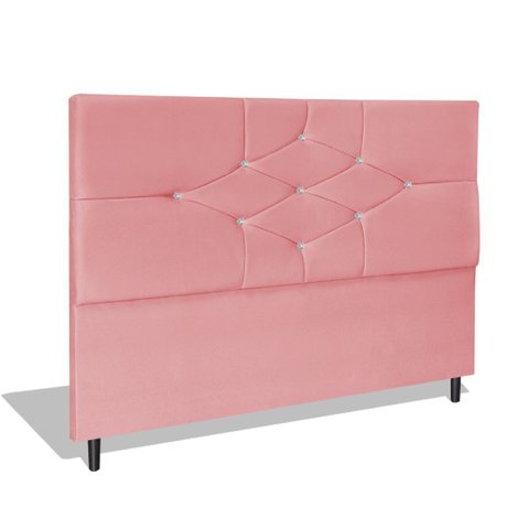Cabeceira Estofada Box Casal Queen Size Encosto para Cama T Cross 164x126 Cm Rosa