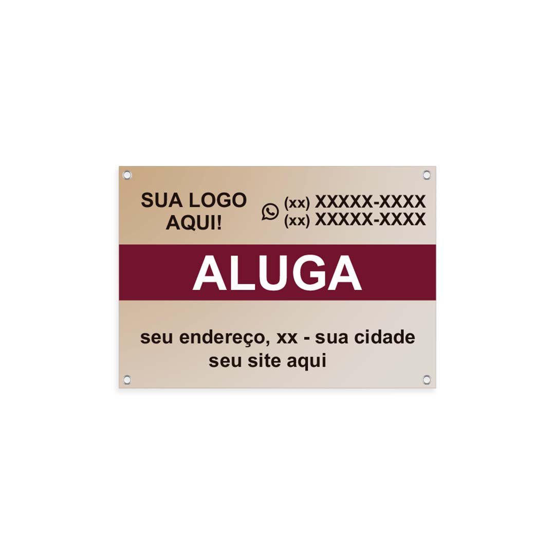 Placa Imobiliária Aluga com Informações e Logo Colorida Lona:100x50cm - 1