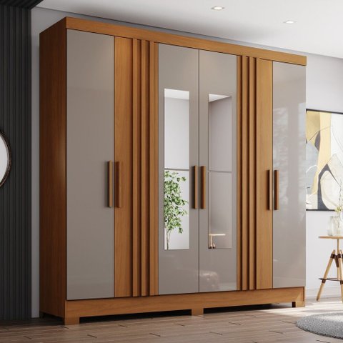 Guarda Roupa Casal 6 Portas com Espelho 3 Gavetas BE380 Briz