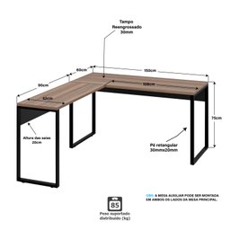 Mesa de Canto em L Escrivaninha Industrial 150x150 Netmobil - Nogal/preto - 4