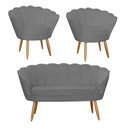 Ver imagem 1 de Jogo Pétala Namoradeira e 2 Poltronas Estofada Para Recepção Suede Cinza - LM DECOR