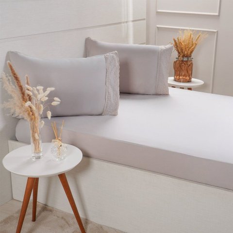 Jogo de Cama King Broderie 3 Pçs Bordado Inglês 193x203x40cm Gray