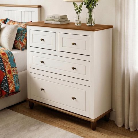 Cômoda para Quarto Closet 4 Gavetas 90cm Provençal Alegra S05 Off White Nogueira - Lyam Decor