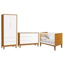 Ver imagem 1 de Dormitório Infantil Classic 2 Portas, Cômoda 1 Porta e Berço Branco/Savana com Pés Amadeirado -