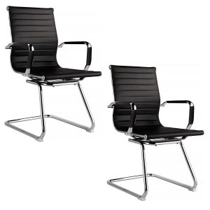 2x Cadeira Interlocutor Secretária Pés Fixos Esteirinha Preta