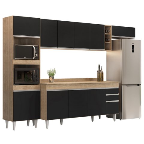 Armário de Cozinha Modulada 5 Peças CP17 Balcão com Tampo Castanho/Preto - Lumil Lumil Móveis