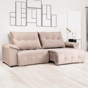 Sofá Retrátil e Reclinável Lisboa 4 Lugares 2,50m Veludo Luxor Cappuccino Espuma D28
