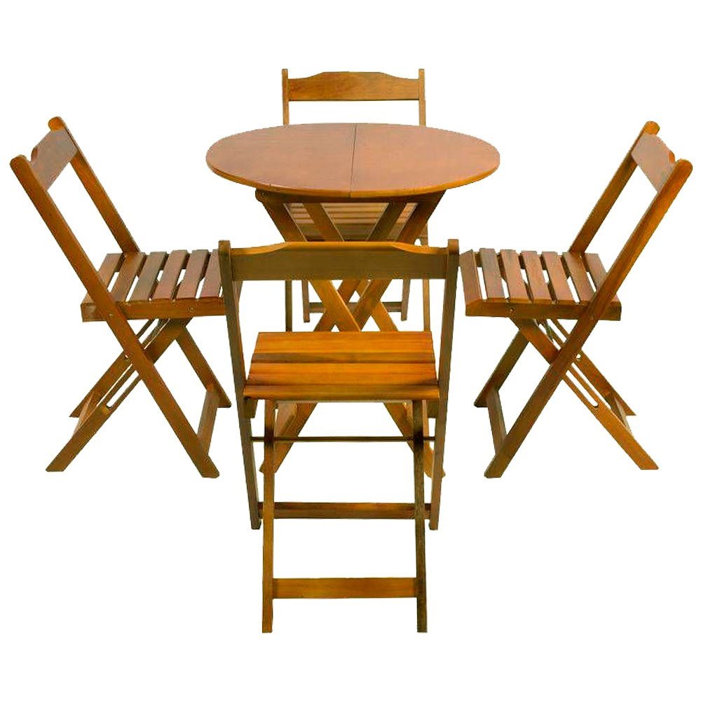 Conjunto de Mesa Dobravel com 4 Cadeiras Tampo Redondo 70x70 Mel