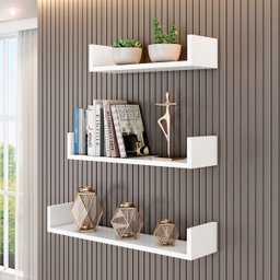 Prateleiras de Decoração em Mdf 40, 50, 60cm em U Sala Livro - Branco - 1