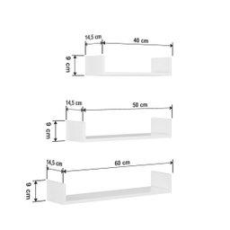 Prateleiras de Decoração em Mdf 40, 50, 60cm em U Sala Livro - Branco - 3