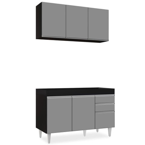 Armário Aéreo Virgínia e Balcão para Pia 120cm Michigan Preto/cinza - Lumil