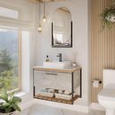 Ver imagem 1 de Gabinete Balcão Suspenso Cuba Marmorite Caribe 80 cm Aço Banheiro 1 Porta 1 Prateleira Cinza