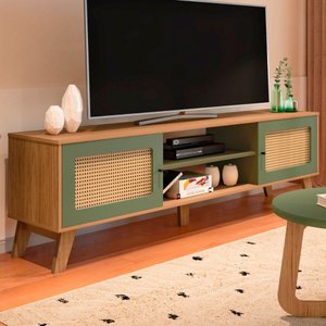 Rack para TV Até 75 Polegadas Charlotte 2 Portas Carvalho/Menta - Artely Móveis