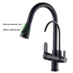 Torneira Monocomando 360 Preta Luxo Regulavel Filtro Cozinha Gourmet Quente Frio Cuba Mesa Bancada - 15