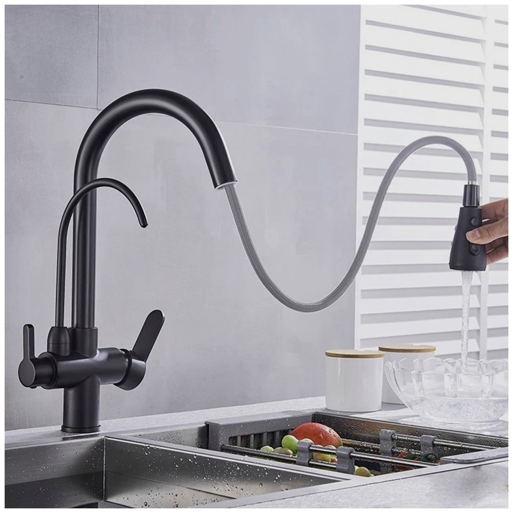 Torneira Monocomando 360 Preta Luxo Regulavel Filtro Cozinha Gourmet Quente Frio Cuba Mesa Bancada - 14