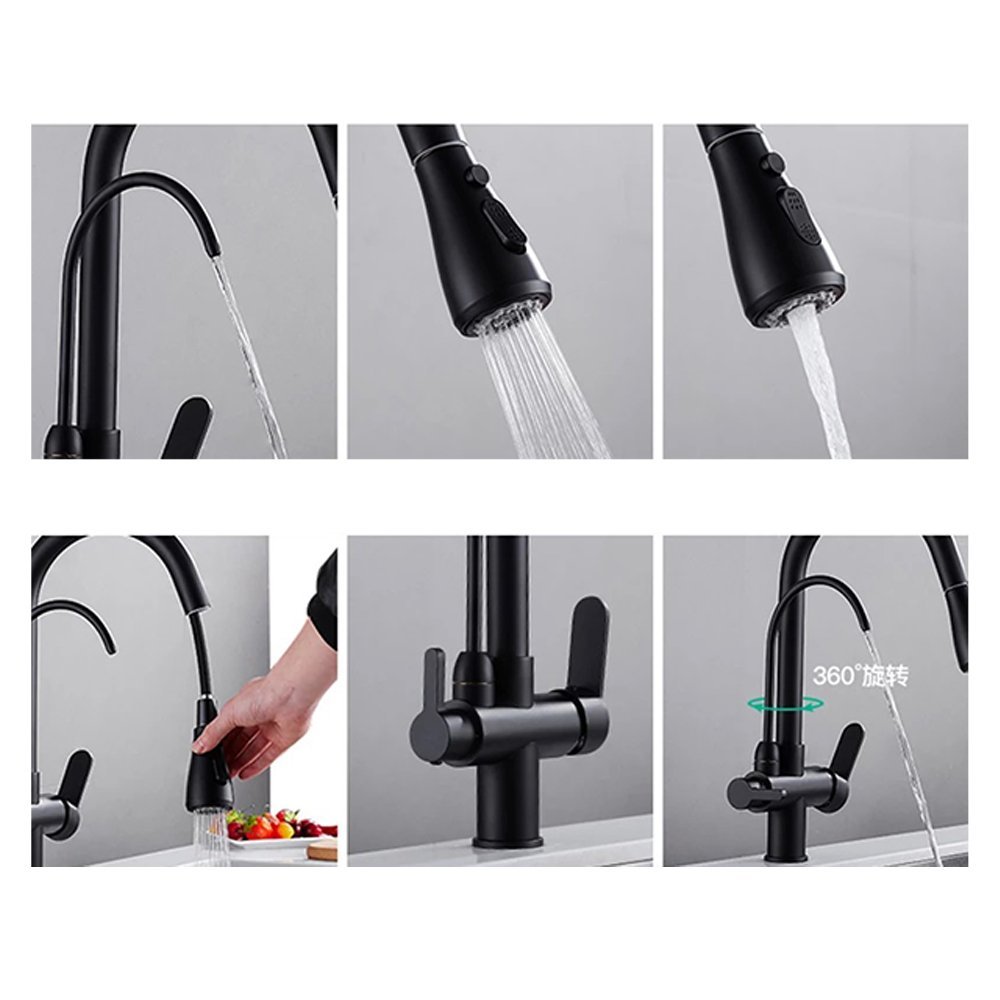 Torneira Monocomando 360 Preta Luxo Regulavel Filtro Cozinha Gourmet Quente Frio Cuba Mesa Bancada - 10