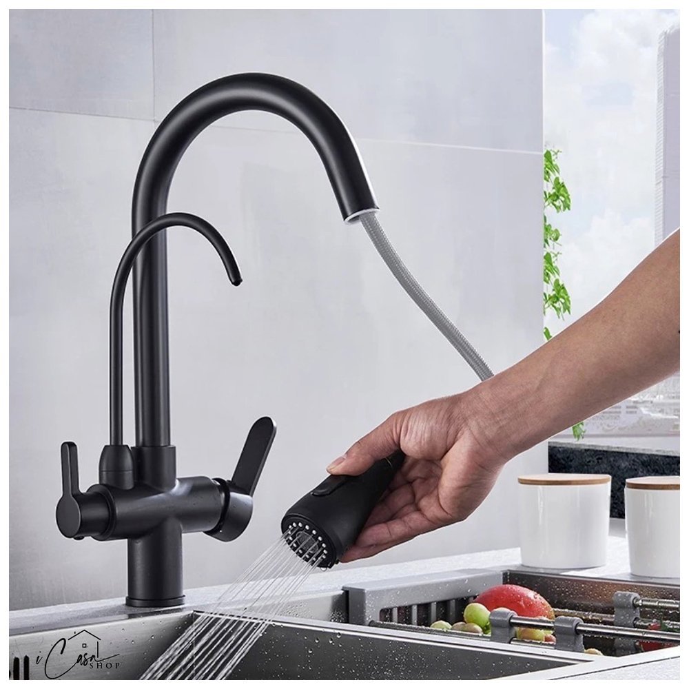 Torneira Monocomando 360 Preta Luxo Regulavel Filtro Cozinha Gourmet Quente Frio Cuba Mesa Bancada - 11