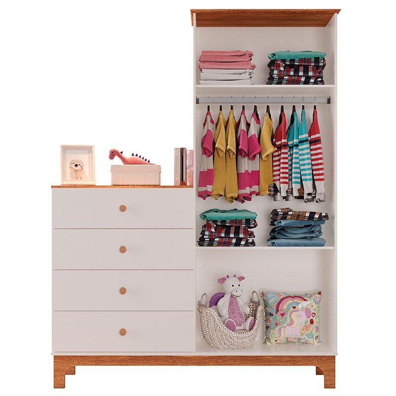 Cômoda Infantil e Guarda Roupa com Cômoda Antonella Off White Caramelo - Canaã - 7