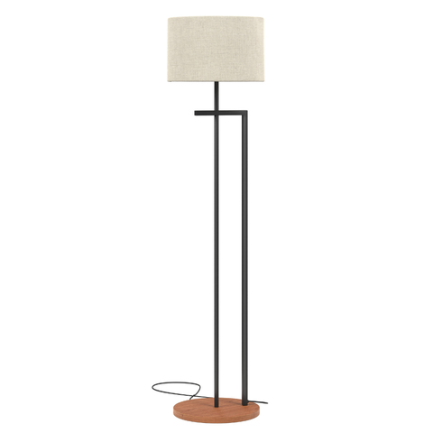 Luminária Abajur de Chão Salone Decore Estilo Industrial Base Preto Cupula Palha