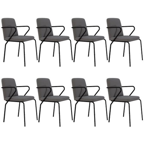 Kit 08 Cadeiras Estofada para Sala de Jantar com Braço Loft Preto C01 Linho Fendi Cinza - Lyam