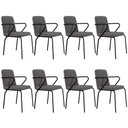 Ver imagem 1 de Kit 08 Cadeiras Estofada para Sala de Jantar com Braço Loft Preto C01 Linho Fendi Cinza - Lyam