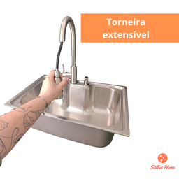 Cuba Gourmet com Acessórios e Torneira Extensível Escovada - 5