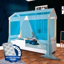 Ver imagem 1 de Cama Infantil Com Grade Branca E Voal Azul Jhulia Divaloto Com Colchão Probel Guarda Costas
