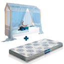 Ver imagem 2 de Cama Infantil Com Grade Branca E Voal Azul Jhulia Divaloto Com Colchão Probel Guarda Costas